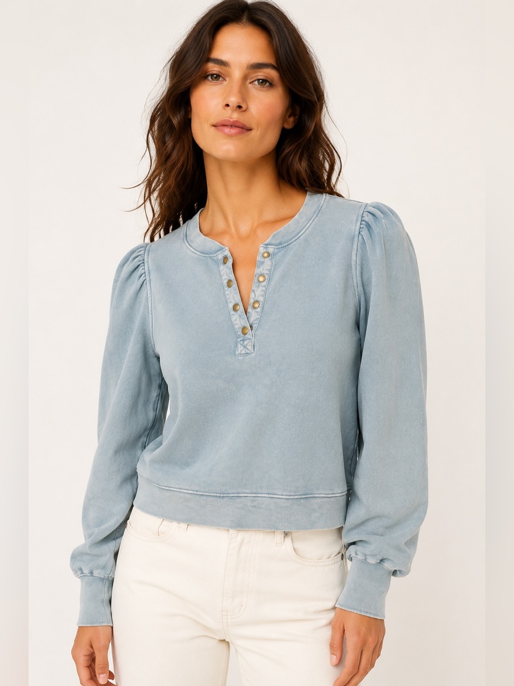 Blue Ulla Johnson puff sleeve sweatshirt salt water blue size small